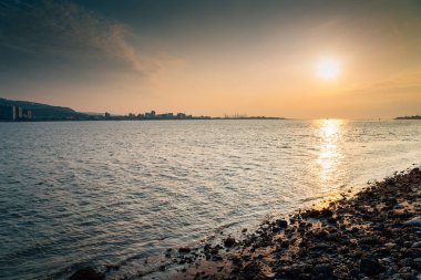 Tamsui nehir günbatımı manzarası New Taipei City, Tayvan