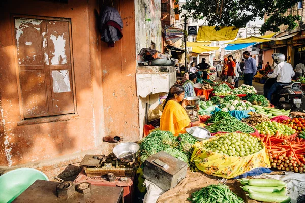 Jaipur Índia Novembro 2017 Mercado Rua Legumes Frescos — Fotografia de Stock