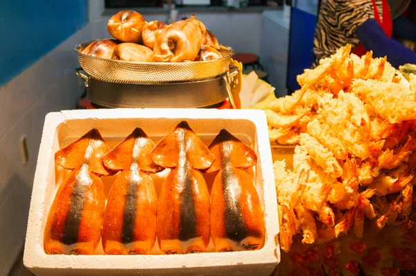 Calmar Farci Ojingeo Sundae Crevettes Frites Crevettes Tempura Port Daepo — Photo