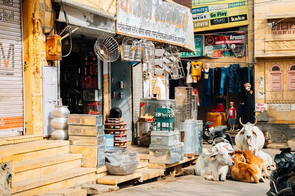 Jaisalmer Indien December 2017 Indiska Gamla Gatan Marknaden Och — Stockfoto