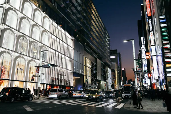 日本东京 2018年11月27日 银座购物街夜景 — 图库照片