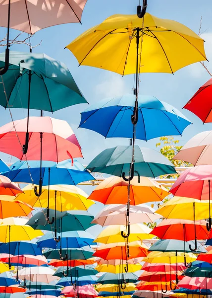 Colorful umbrella background in the sky — Stock Photo, Image