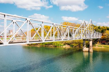 Japonya'da Okayama Kalesi yakınlarındaki Asahi nehri üzerinde eski köprü