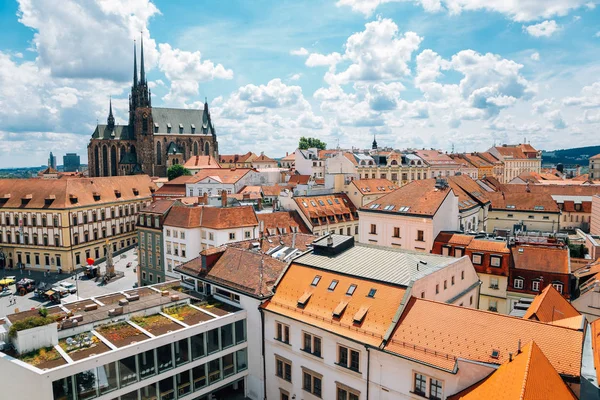 Katedra Świętego Piotra i Pawła oraz pejzaż miejski z wieży staromiejskiej w Brnie, Republika Czeska — Zdjęcie stockowe