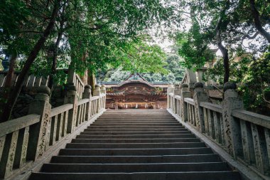 Kagawa, Japonya - 16 Nisan 2019 Kotohira-gu türbesi ve merdiven