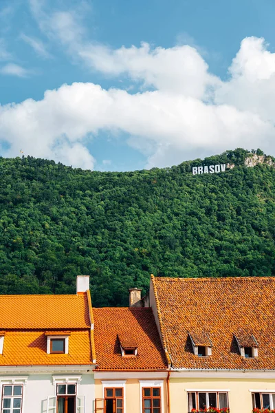 Medieval old town houses and Tampa mountain in Brasov, Romania