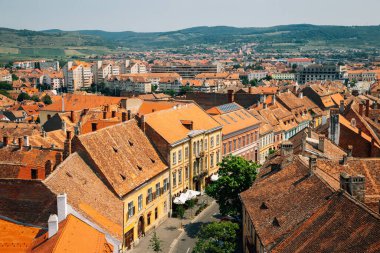 Romanya 'nın Sibiu kentinde eski kasaba manzarası