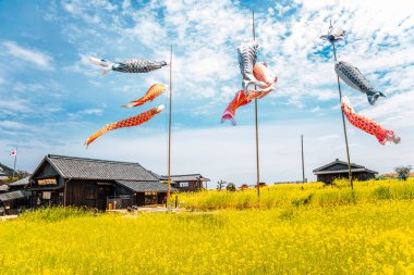 Shodoshima, Japonya - 17 Nisan 2019: 24 Göz film seti, Japon geleneksel köyü