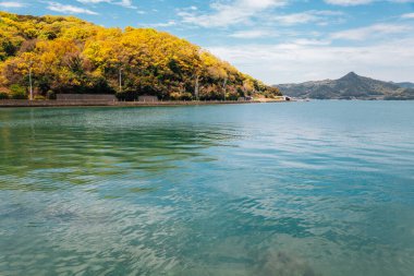 Shodoshima, kagawa, Japonya 'da dağlı zümrüt deniz manzarası
