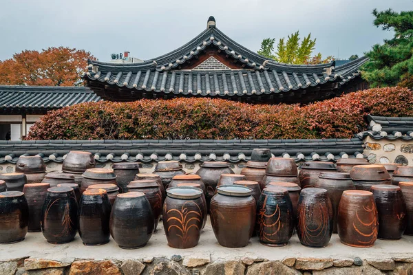 Jangdokdae Crocks Tradisional Korea Atau Guci Desa Namsangol Hanok Seoul — Stok Foto