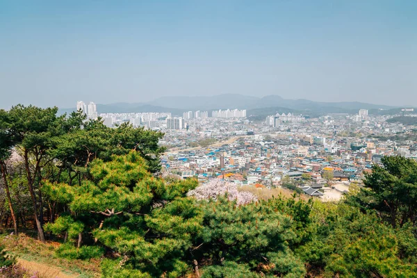 Suwon, Kore 'deki Paldalsan Dağı' ndan Suwon şehrinin panoramik görüntüsü