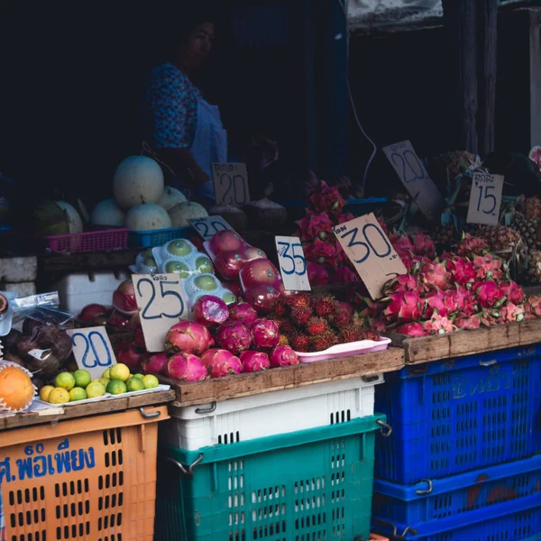 Dragón Fruta Roja Mercado Frutas Calle Pai Tailandia — Foto de Stock