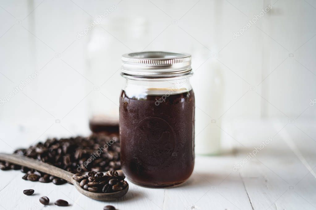 Cold brew coffee Arabica coffee In a glass bottle