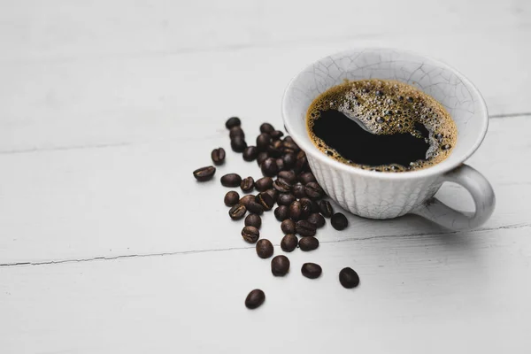 Café Negro Taza Café Pan Por Mañana — Foto de Stock