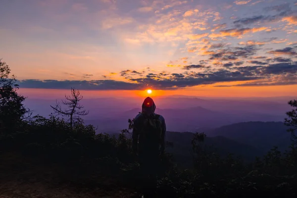 Travel Hiking Forest Beautiful Light Sunset — Stock Photo, Image