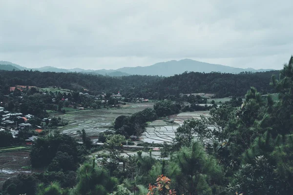 Vistas Campos Montaña Pueblo Temporada Lluvias —  Fotos de Stock