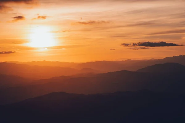 Pôr Sol Vista Montanha Noite — Fotografia de Stock