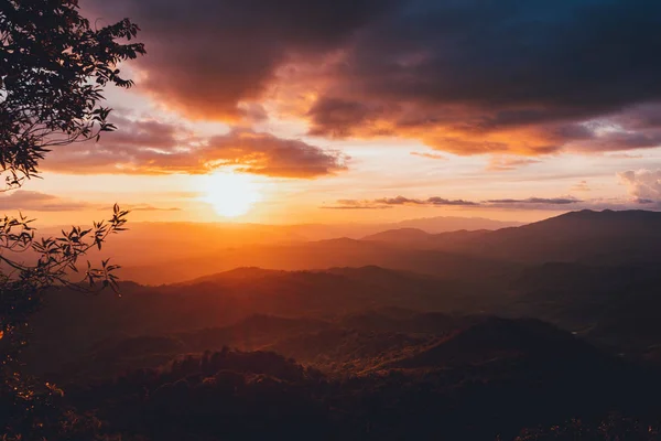 Pôr Sol Vista Montanha Noite — Fotografia de Stock