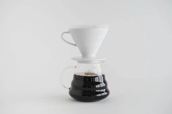 Making Drip Coffee Black Coffee White Background — Stock Photo, Image