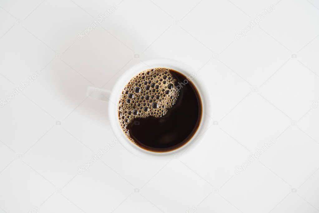 Black coffee in a white background cup