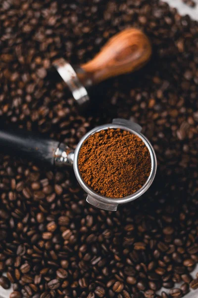 Ground coffee,Roasted coffee and coffee in the coffee bean background