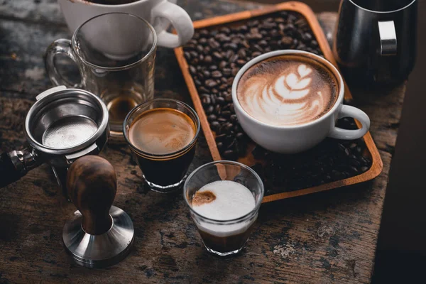 Latte Kopi Dalam Cangkir Atas Meja Rumah Susu Kopi — Stok Foto