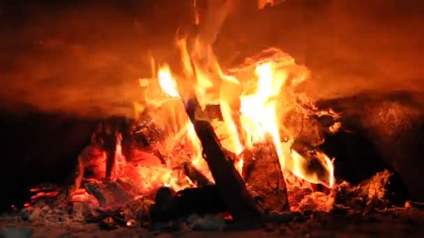 Fire Wood Brighly Burning Furnace Firewood Burn Rural Oven Burning — Stock Video