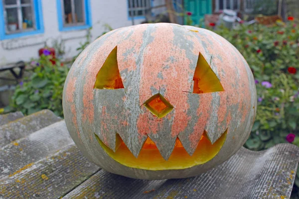 Naranja Bombeo Con Cara Cortada Está Listo Para Halloween Fondo — Foto de Stock