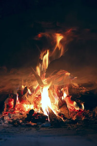 Fogo Madeira Brilhantemente Queimando Forno Queima Lenha Forno Rural Queimando — Fotografia de Stock