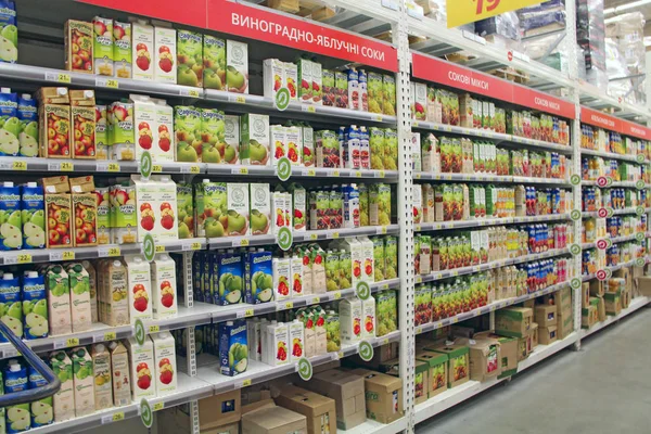 Kyiv Ukraine September 2018 Wide Range Juices Supermarket Shelves Natural — Stock Photo, Image