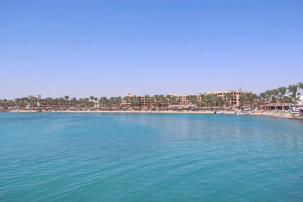 Hurghada 2018年7月31日 埃及热带度假村 人们在海里游泳 游客在海滩上放松身心 人们喜欢在红海的海滨度假胜地度假 在埃及度假村 Hurghada 酒店休息 — 图库照片