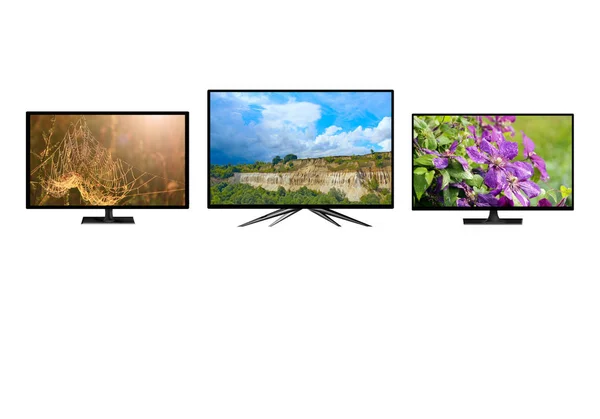 Television Monitors Isolated White Background Monitors Showing Images Nature Monitor — Stock Photo, Image