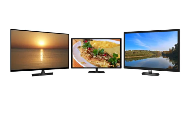 Television Monitors Isolated White Background Monitors Showing Images Nature Monitor — Stock Photo, Image