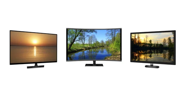 Television Monitors Isolated White Background Full Lcd Television Monitors Showing — Stock Photo, Image