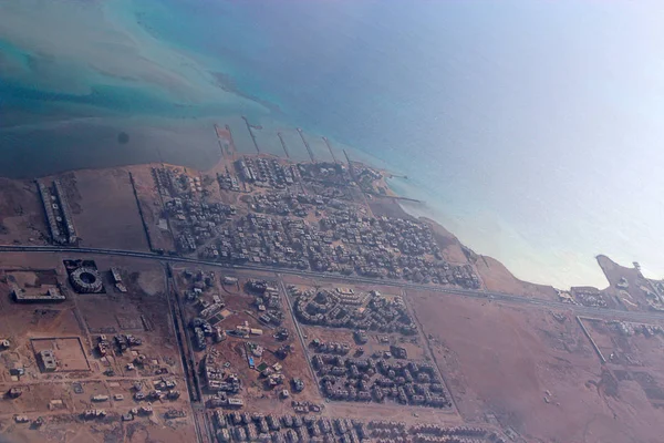 Pemandangan kota udara dengan jalan, rumah, bangunan, di Mesir — Stok Foto