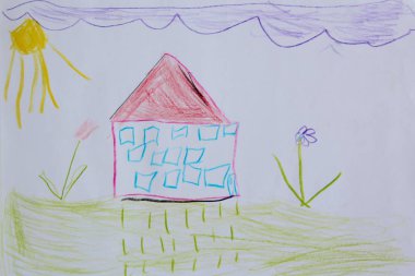 Çocukça çizim house çiçekler ve kelebekler