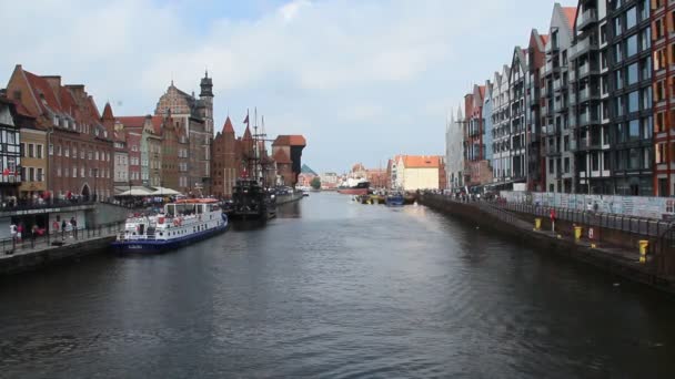 Beautiful Quay Moored Ships Gdansk Beautiful Views River Many Tourists — Stock Video