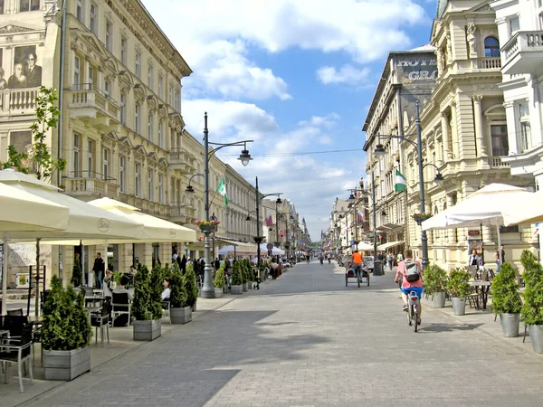 Łódź Polska Sierpnia 2019 Panorama Miasta Widok Głównej Ulicy Łodzi — Zdjęcie stockowe