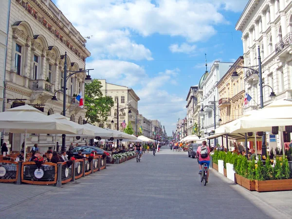 Lodz Pologne Juillet 2019 Rue Centrale Lodz Piotrkowska Par Temps — Photo