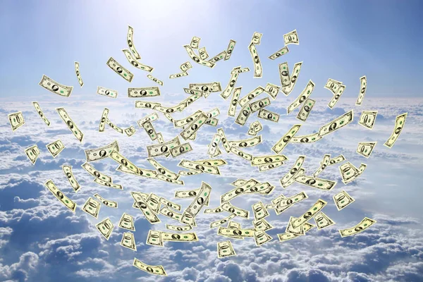 Dollars Flying Clouds Heap Dollars Flying Sky Money Flying Clouds — Stock Photo, Image