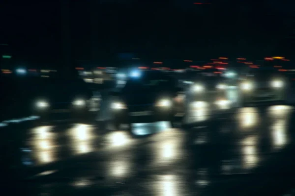 Automobiles Avec Phares Lumières Allumées Dans Ville Nuit Voitures Avec — Photo