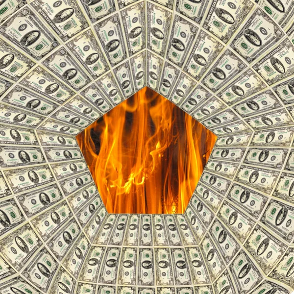 Πεντάγωνο Δολαρίων Φλόγα Νομισματικό Ποσό Αφαίρεση Από Δολάρια Αμερικάνικα Λεφτά — Φωτογραφία Αρχείου