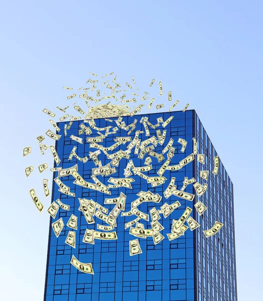 Dollar Die Von Einem Hochmodernen Schönen Wolkenkratzer Fallen Geschäftskonzept Glückstag — Stockfoto