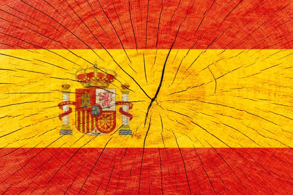 Hiszpańska Flaga Narodowa Wydrukowana Drewnianej Powierzchni Flaga Narodowa Hiszpanii — Zdjęcie stockowe