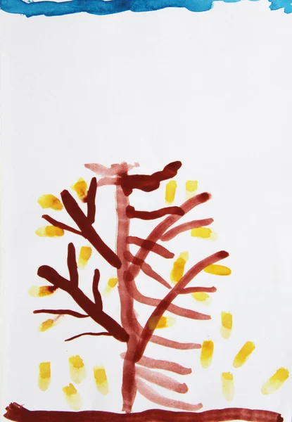 Malerei Aquarell Baum Mit Fallenden Blättern Herbst Herbstansicht Gezeichnet Vom — Stockfoto