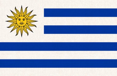 Uruguay bayrağı. Kumaş yüzeyinde Uruguay bayrağı. Kumaş dokusu. Arka planda Uruguay ulusal bayrağı var. Uruguay Doğu Cumhuriyeti