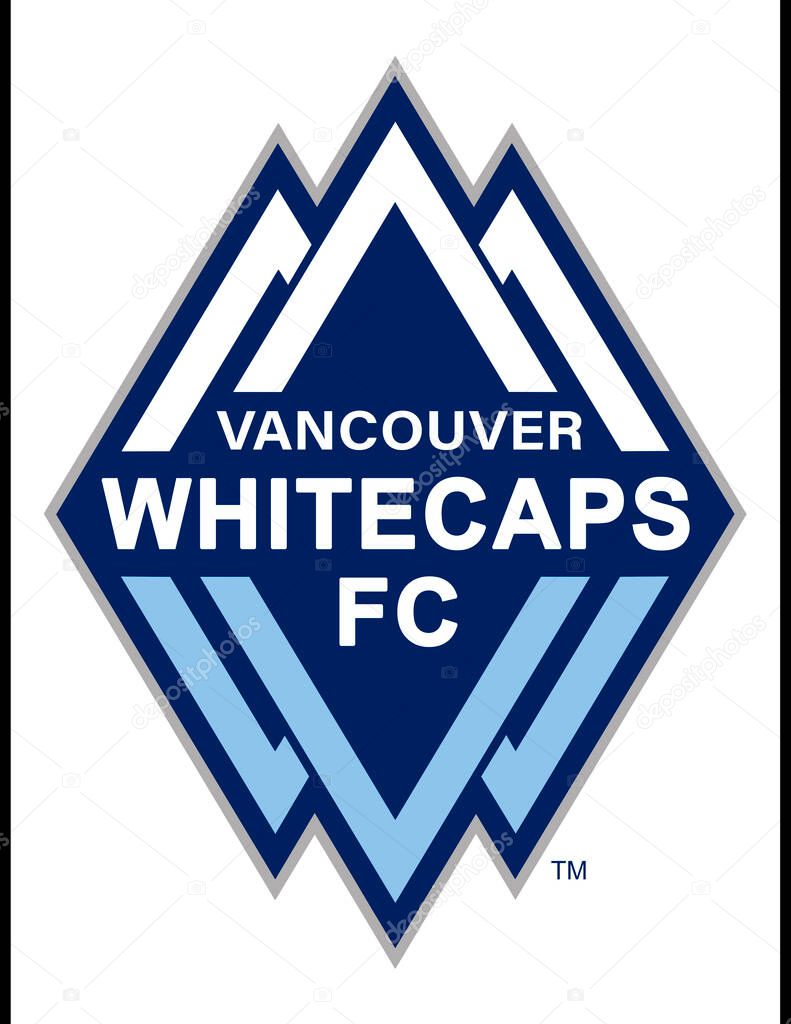 CHERNIHIV, UKRAINE - AUGUST 15, 2025: Vancouver Whitecaps FC logo. Vancouver Whitecaps football club emblem on the white background. Vancouver Whitecaps sign isolated on white background