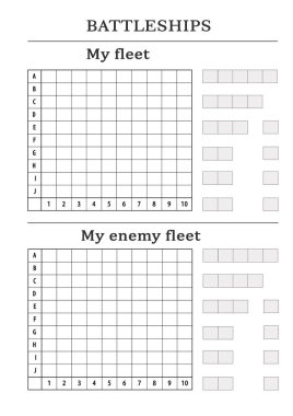 Amiral Battı oyunu için boş. Deniz savaşı oyunu için boş kağıt formu. Yazdırmak için boş oyun. Seyahat oyunu. Yolda harcanan zaman