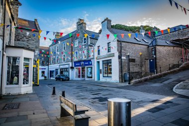 Lerwick, Shetland Adası, İskoçya - 06 Eylül 2017: Sokak görünümü Lerwick, Shetlands, İskoçya, Birleşik Krallık.
