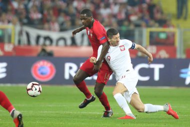 Chorzow, Polonya - 11 Ekim 2018: Uefa Milletler Ligi 2019: Polonya - Portekiz o/p William Carvalho, Robert Lewandowski